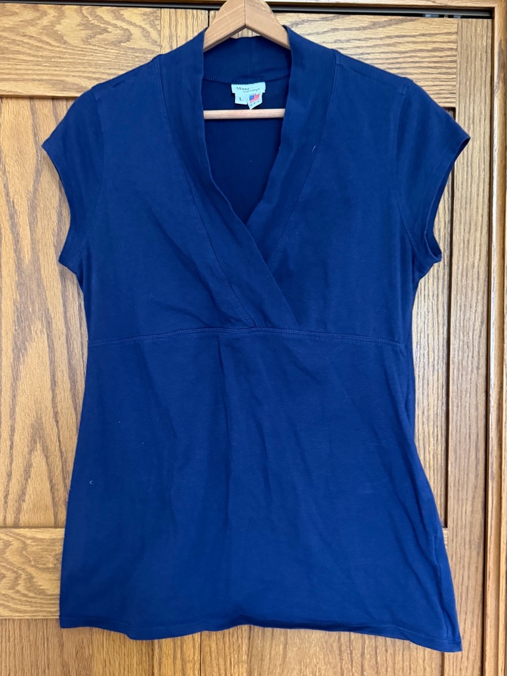 Mimi Maternity Navy Wrap-Style Cap Sleeve Maternity Top